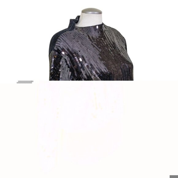 Zara Sequin Embellished Chenille Sweater Womens Medium Black Cropped Long Sleeve - Picture 4 of 6